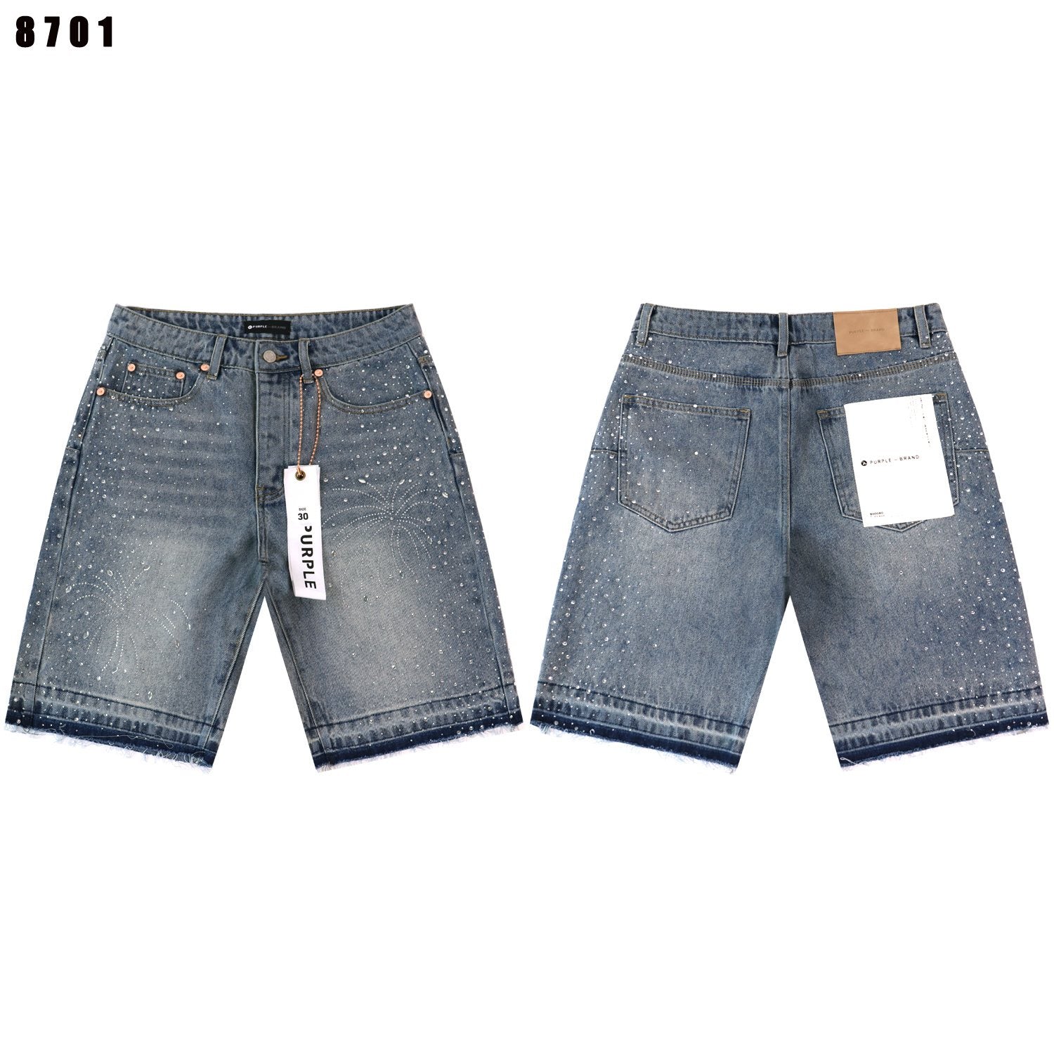 PURPLE Rhinestone Graphic Denim Shorts — hero