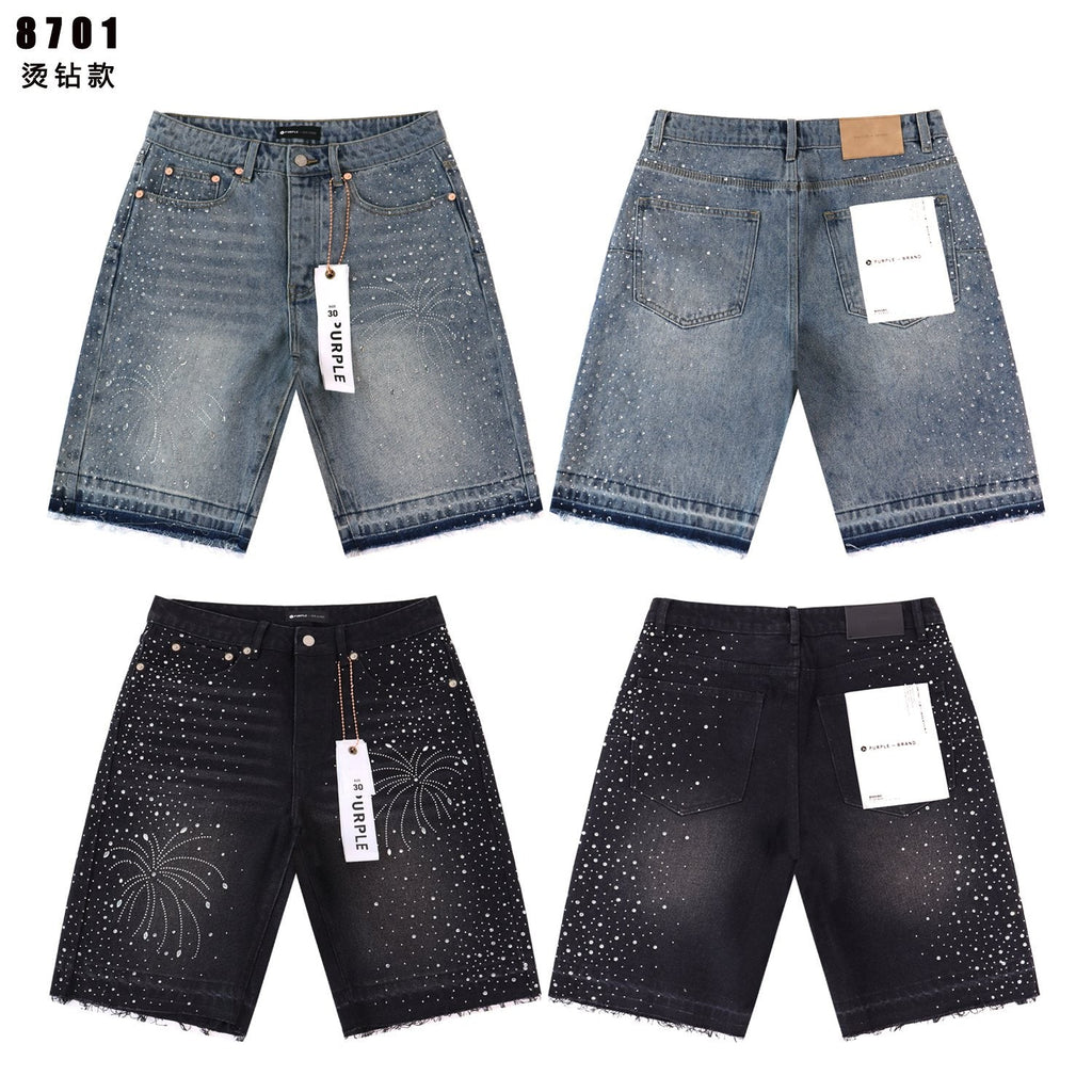PURPLE Rhinestone Graphic Denim Shorts — comparison