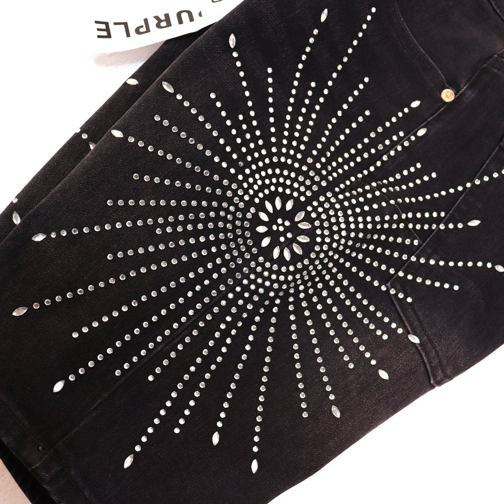 PURPLE Rhinestone Burst Denim Shorts — detail