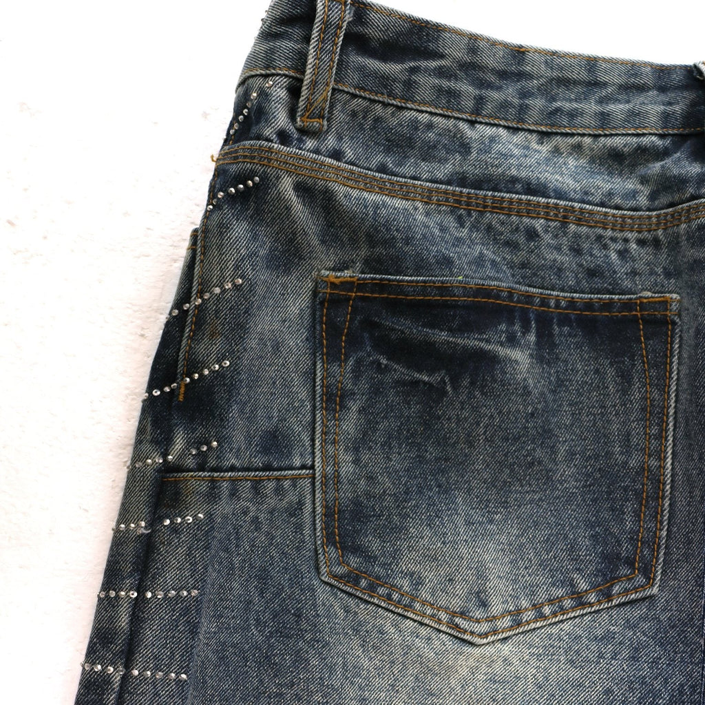 PURPLE Rhinestone Washed Denim Shorts — detail