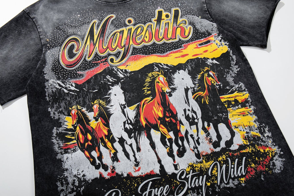 MAJESTIK Rhinestone Distressed Graphic T-Shirt — front