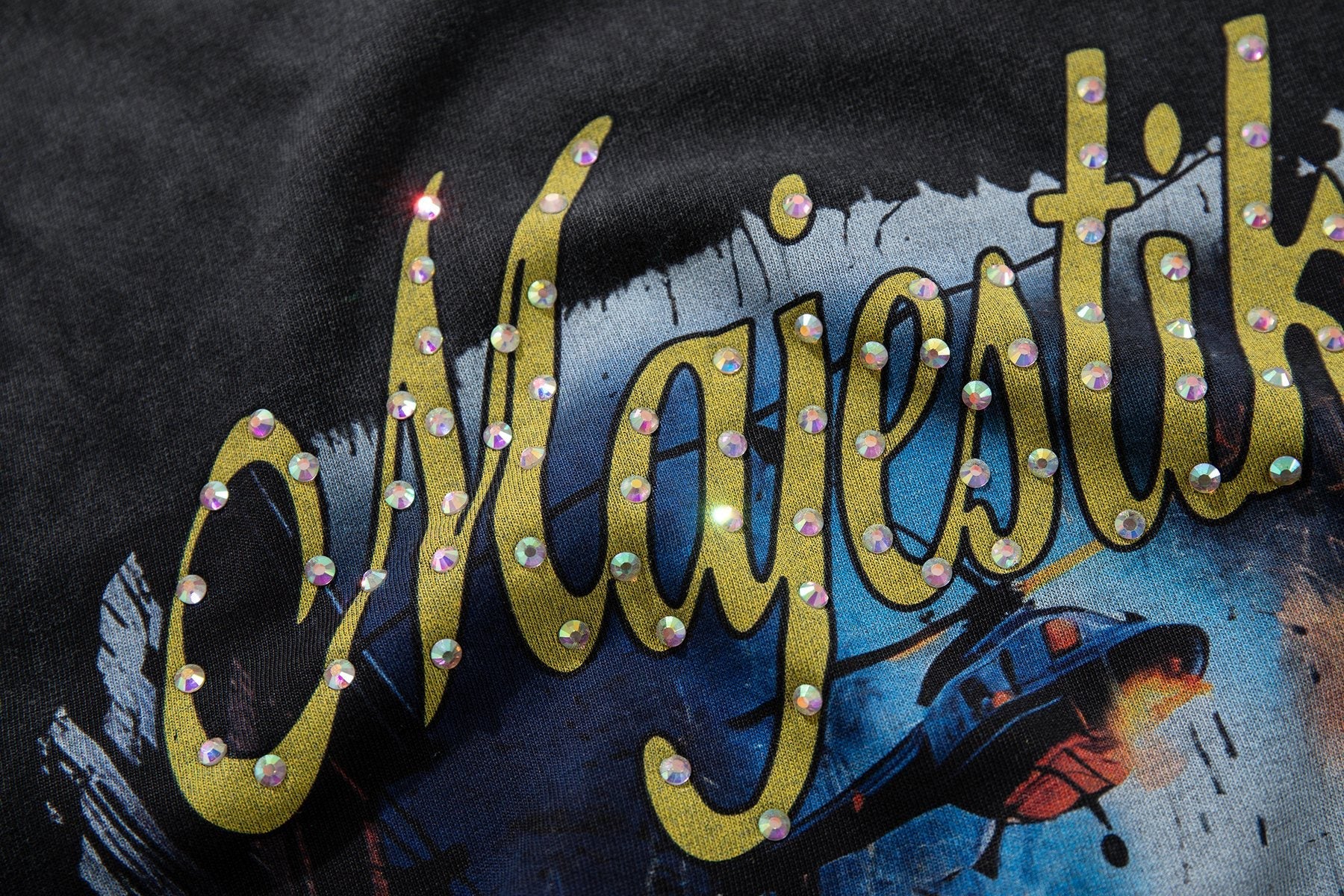 MAJESTIK Washed Black Rhinestone Graphic Short-Sleeve T-Shirt — detail