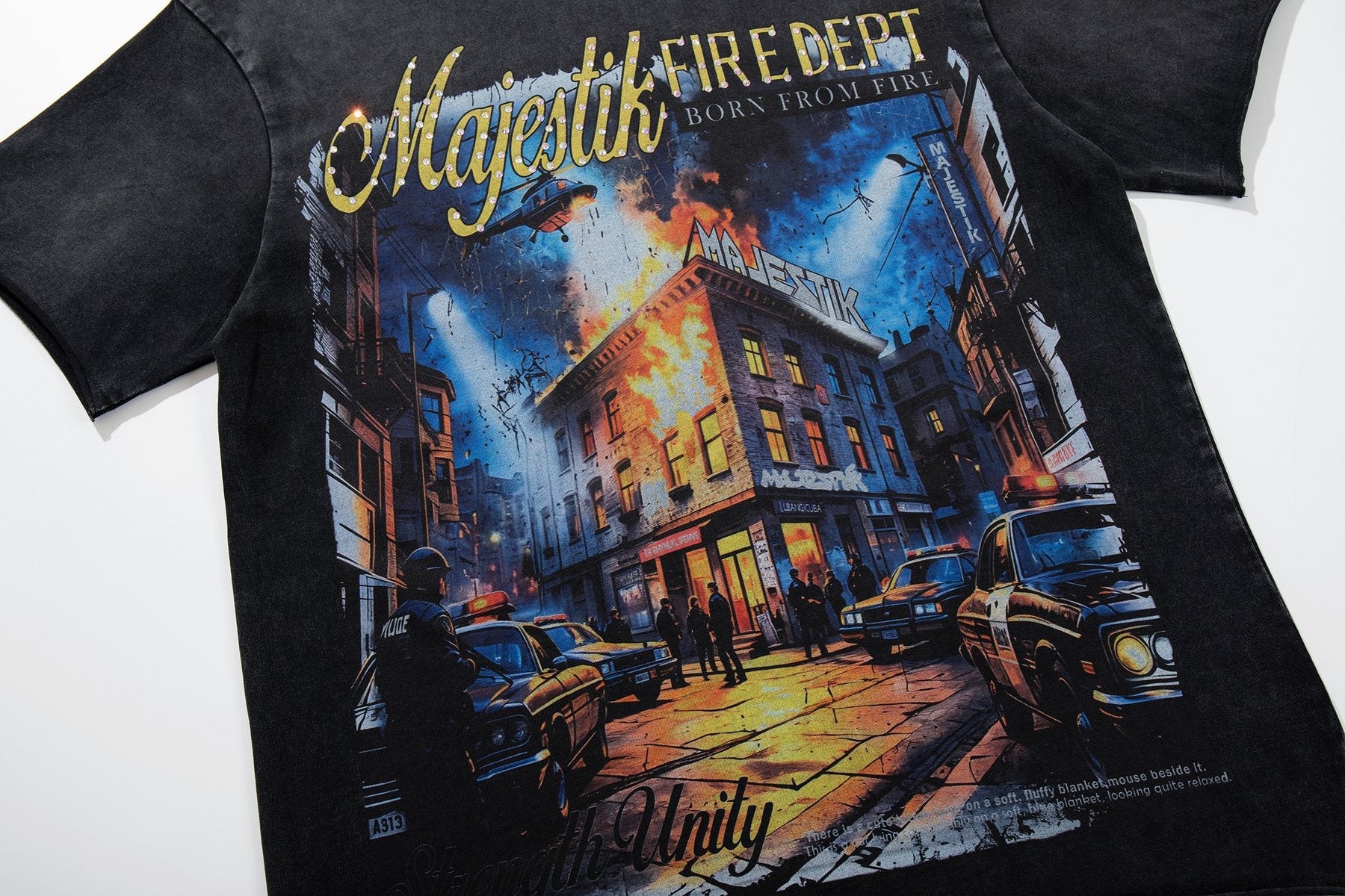MAJESTIK Washed Black Rhinestone Graphic Short-Sleeve T-Shirt — detail