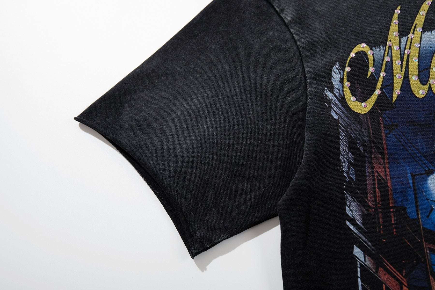 MAJESTIK Washed Black Rhinestone Graphic Short-Sleeve T-Shirt — detail