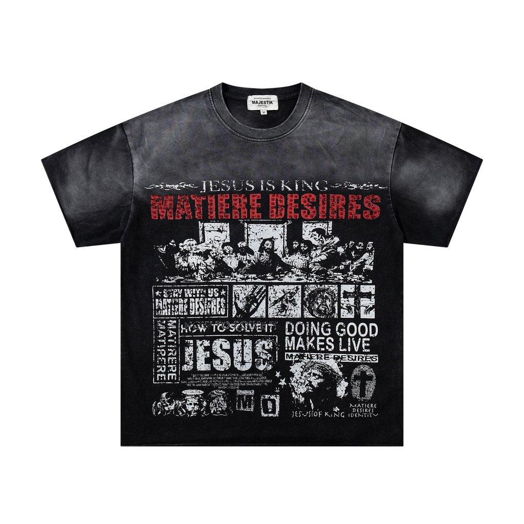 MAJESTIK Washed Black Distressed Graphic T-Shirt — front