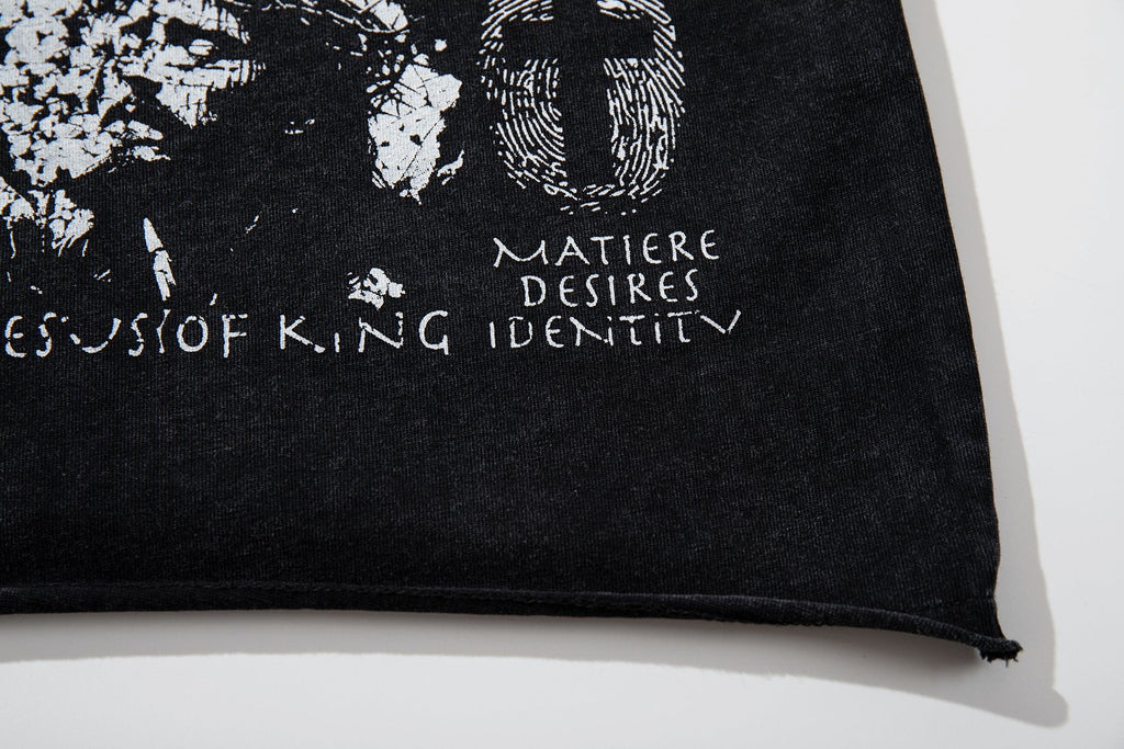 MAJESTIK Washed Black Distressed Graphic T-Shirt — detail