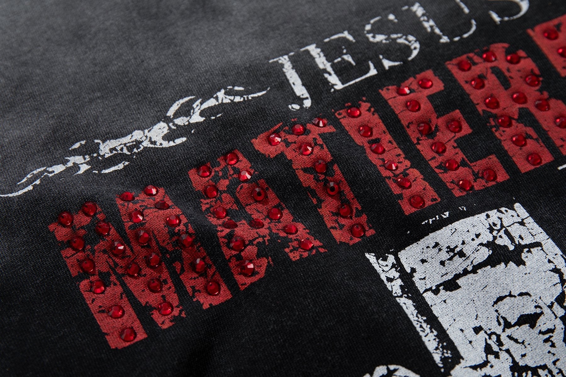 MAJESTIK Washed Black Distressed Graphic T-Shirt — detail