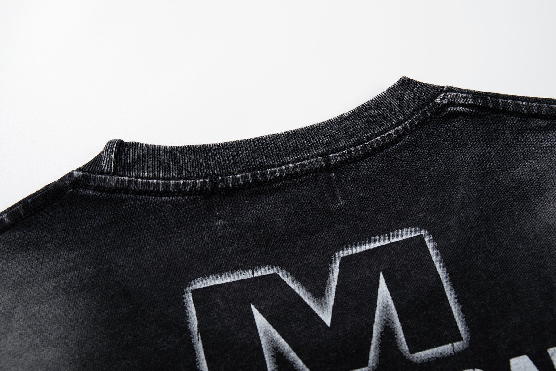 MAJESTIK Washed Black Distressed Graphic T-Shirt — detail