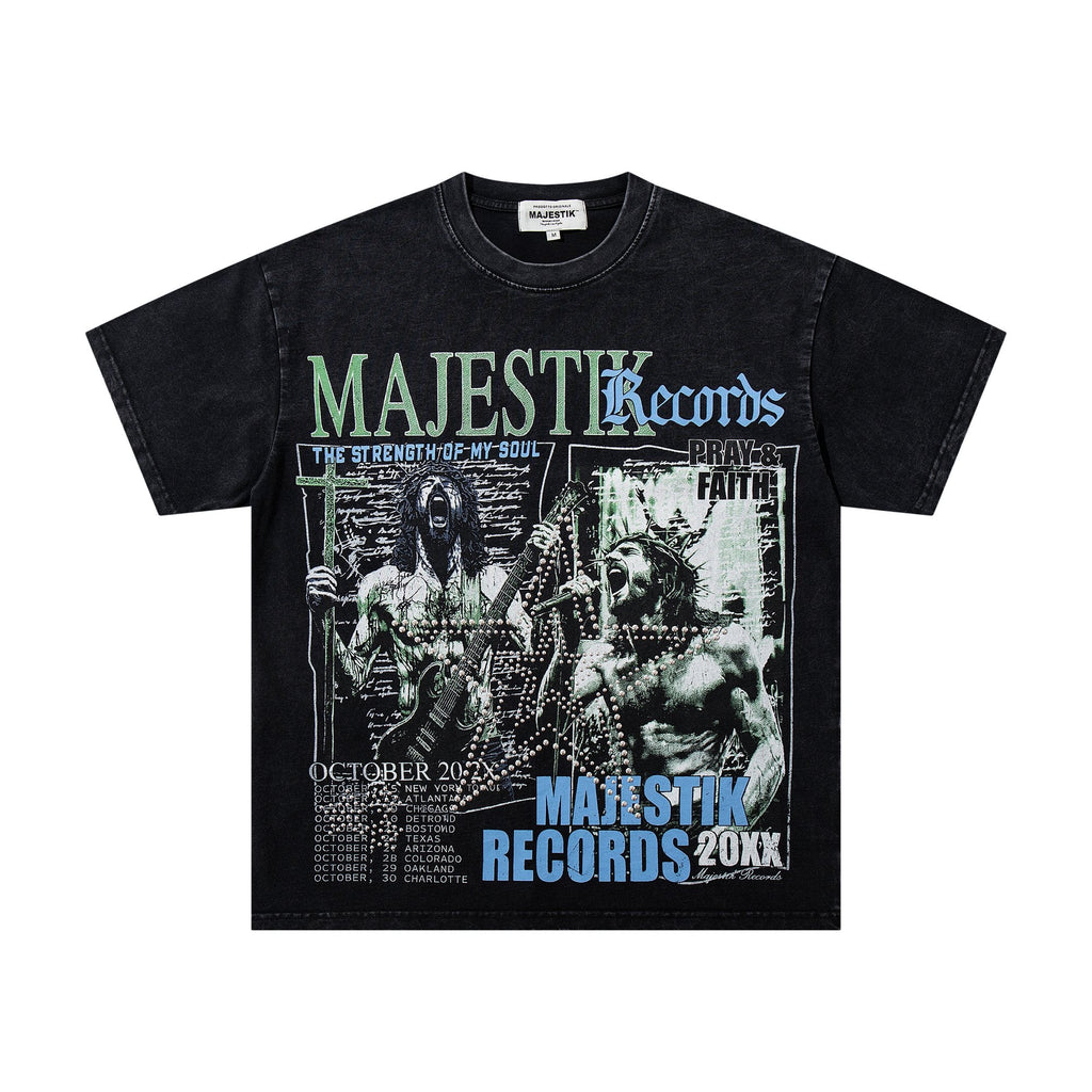 MAJESTIK Washed Black Concert-Collage Graphic T-Shirt — hero