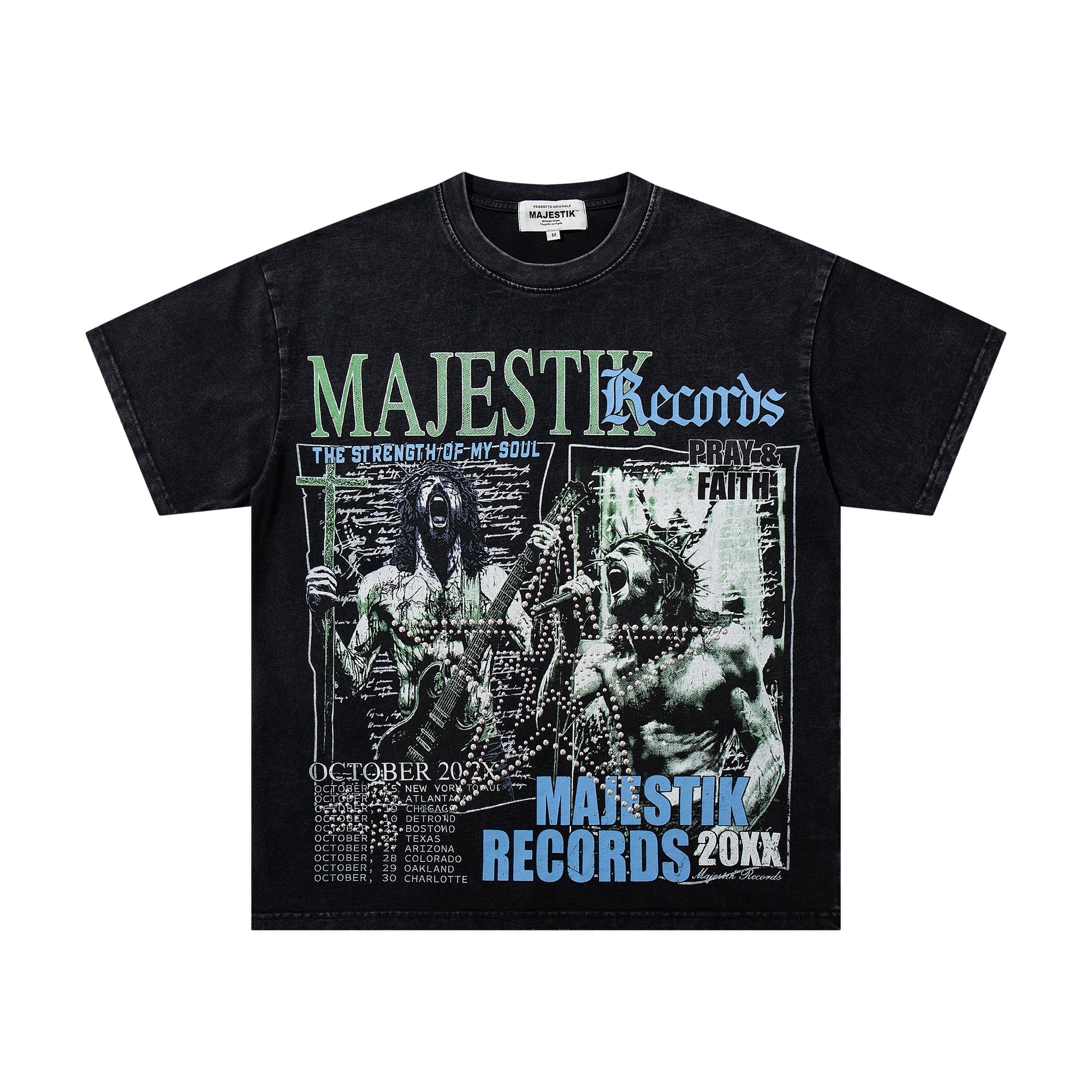 MAJESTIK Washed Black Concert-Collage Graphic T-Shirt — hero