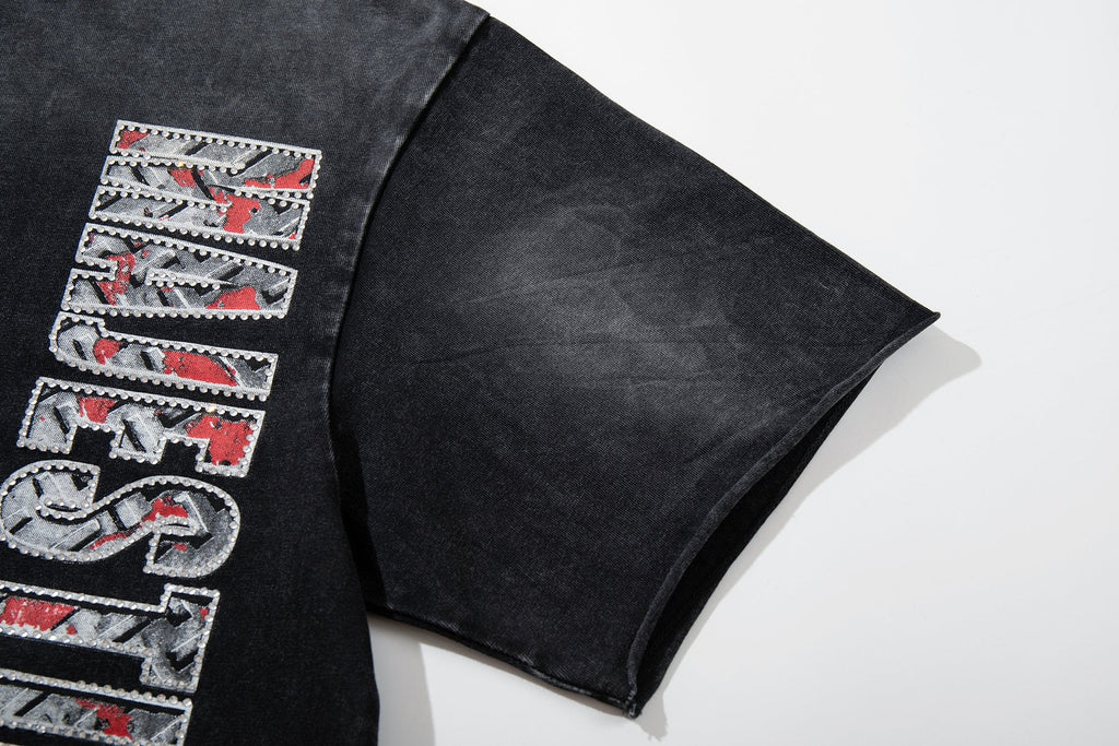 MAJESTIK Washed Black Graphic T-Shirt — detail