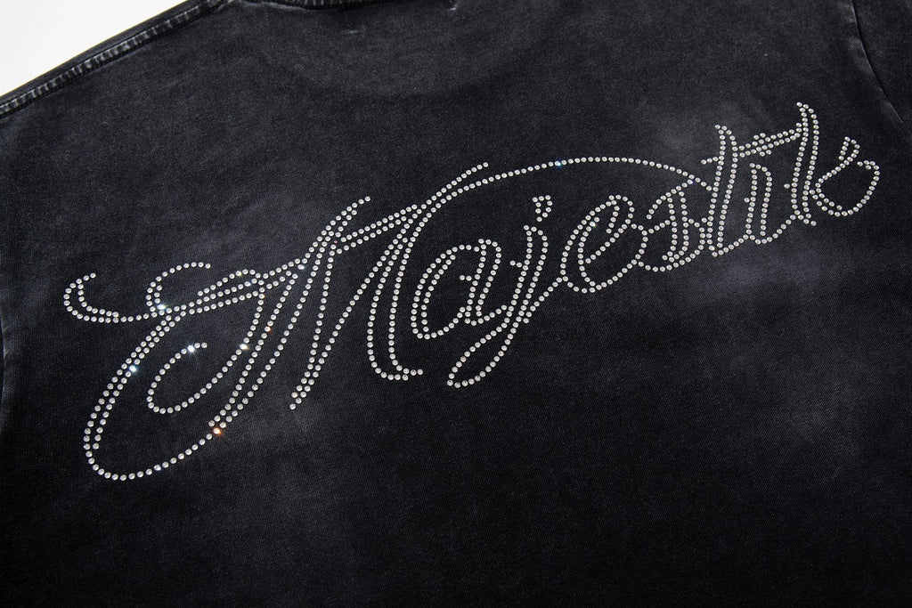 MAJESTIK Washed Black Graphic T-Shirt — detail
