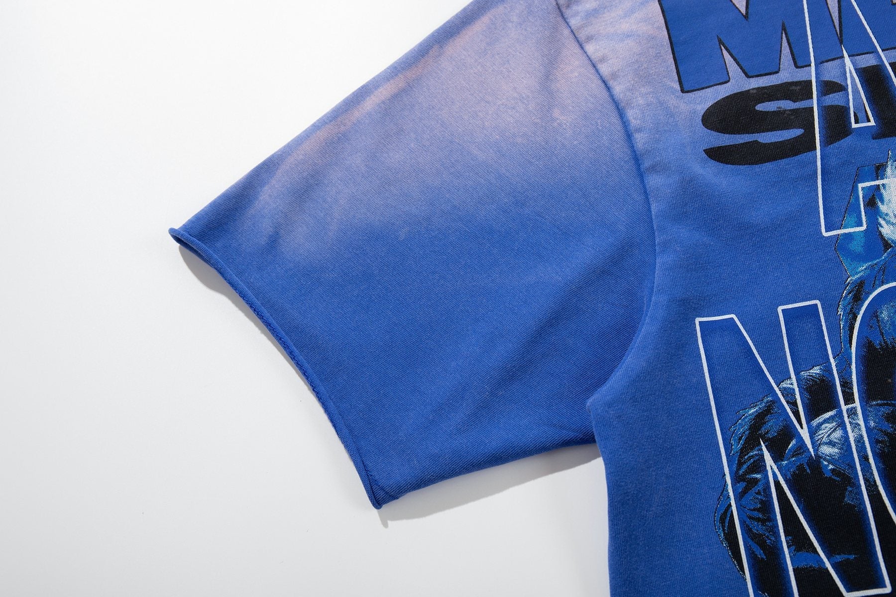 MAJESTIK Washed Blue Front & Back Graphic Short-Sleeve T-Shirt — detail