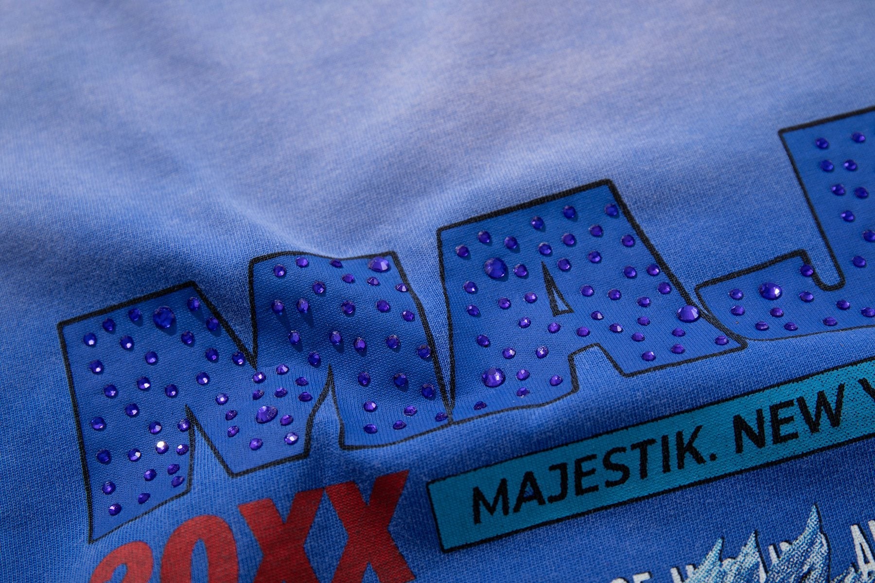 MAJESTIK Washed Blue Front & Back Graphic Short-Sleeve T-Shirt — detail