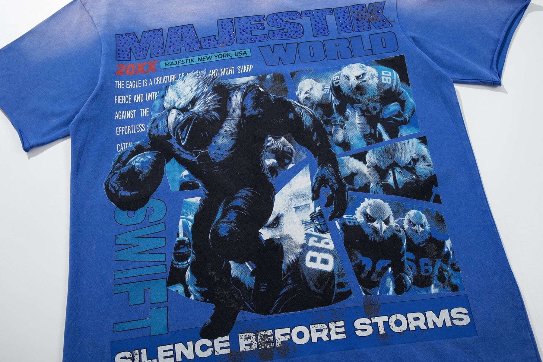 MAJESTIK Washed Blue Front & Back Graphic Short-Sleeve T-Shirt — front