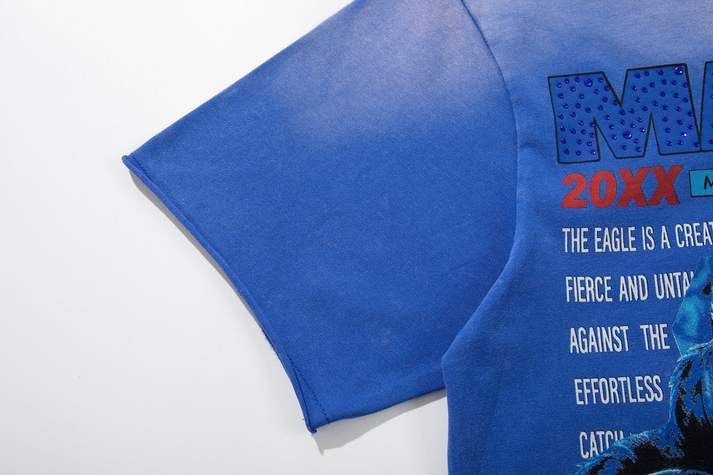 MAJESTIK Washed Blue Front & Back Graphic Short-Sleeve T-Shirt — detail