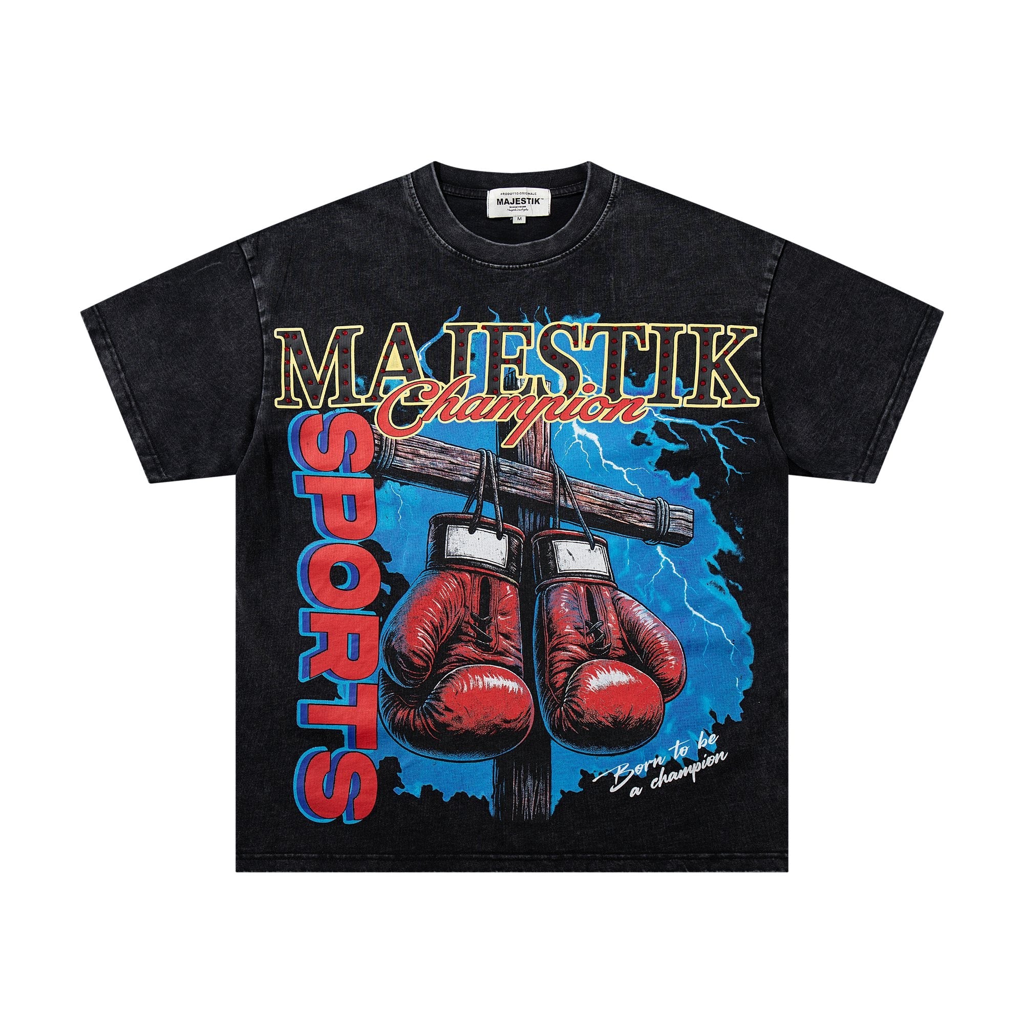 MAJESTIK Washed Black Boxing Graphic T-Shirt — hero