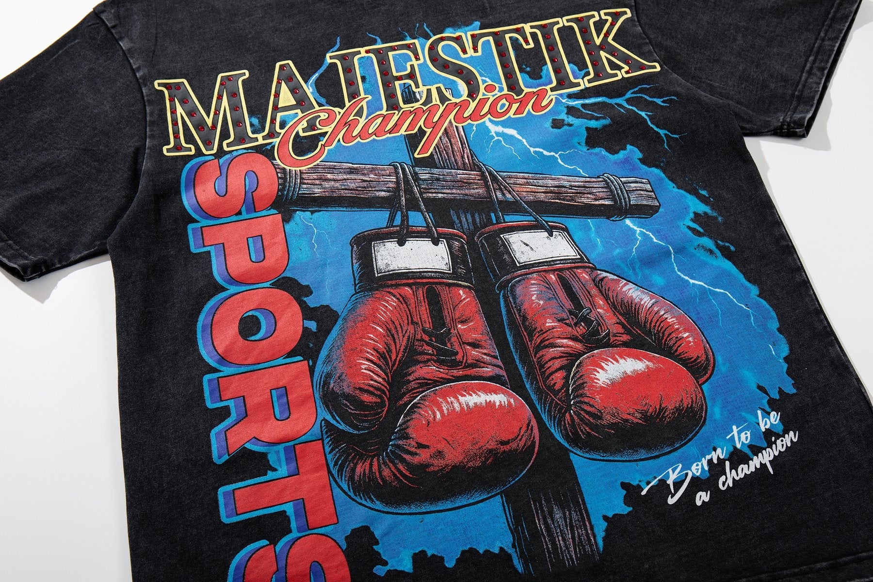 MAJESTIK Washed Black Boxing Graphic T-Shirt — front