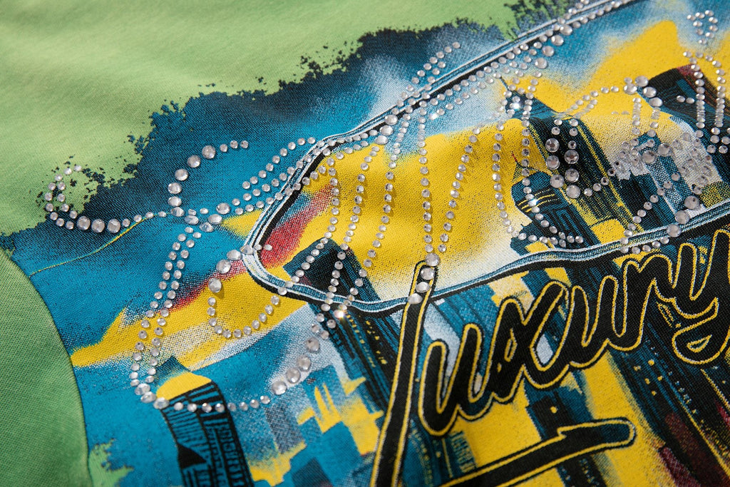 MAJESTIK Green Distressed Tour Graphic T-Shirt — detail