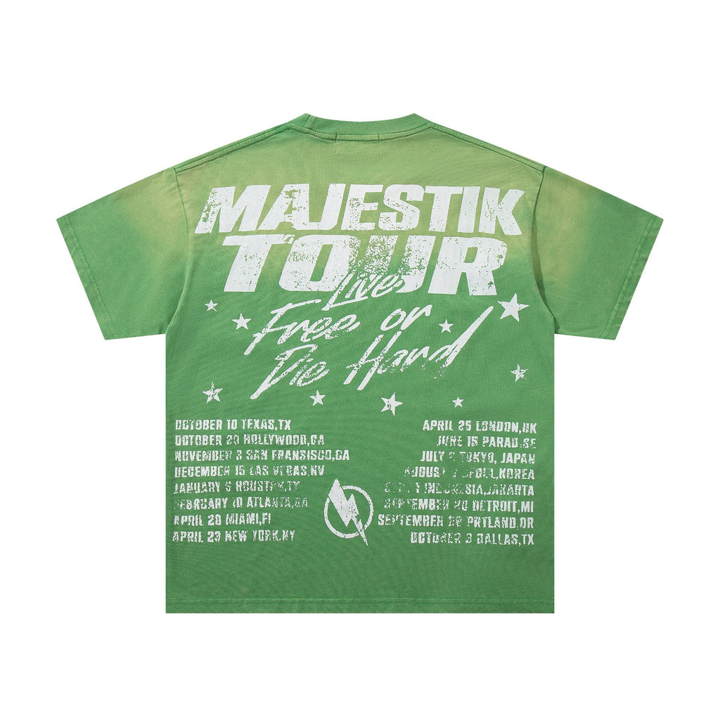 MAJESTIK Green Distressed Tour Graphic T-Shirt — back