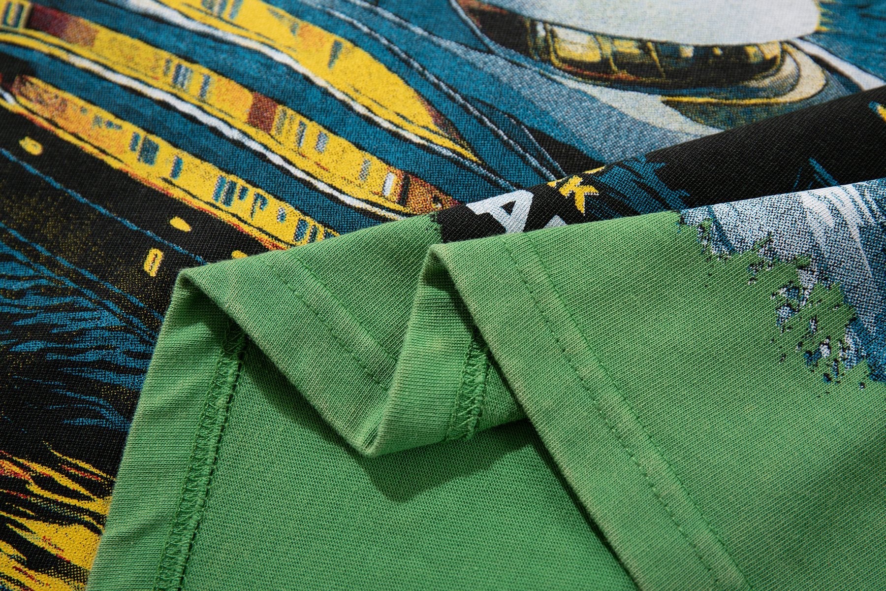 MAJESTIK Green Distressed Tour Graphic T-Shirt — detail