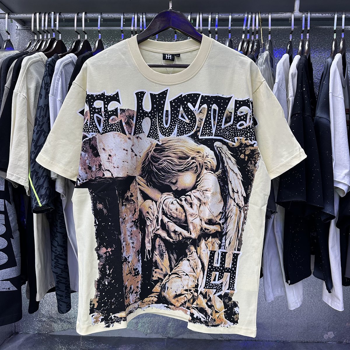Life Hustlere Praying Angel Rhinestone Graphic T-Shirt — context
