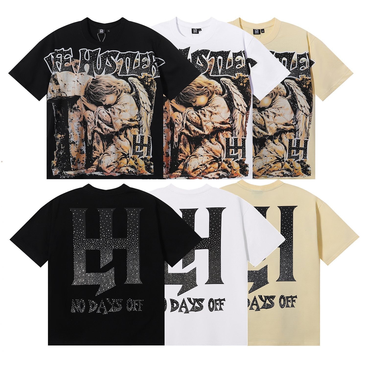 Life Hustlere Praying Angel Rhinestone Graphic T-Shirt — comparison