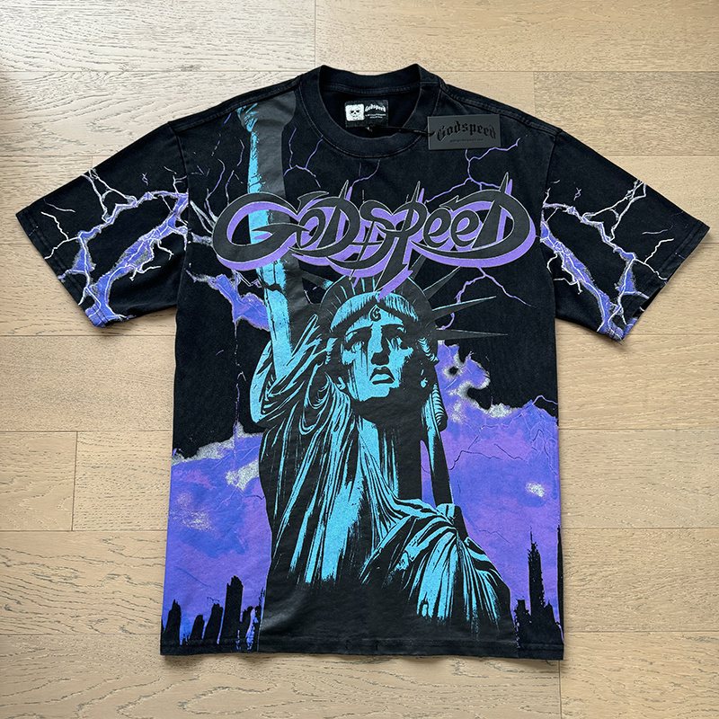 Godspeed Statue and Lightning Graphic T-Shirt — hero