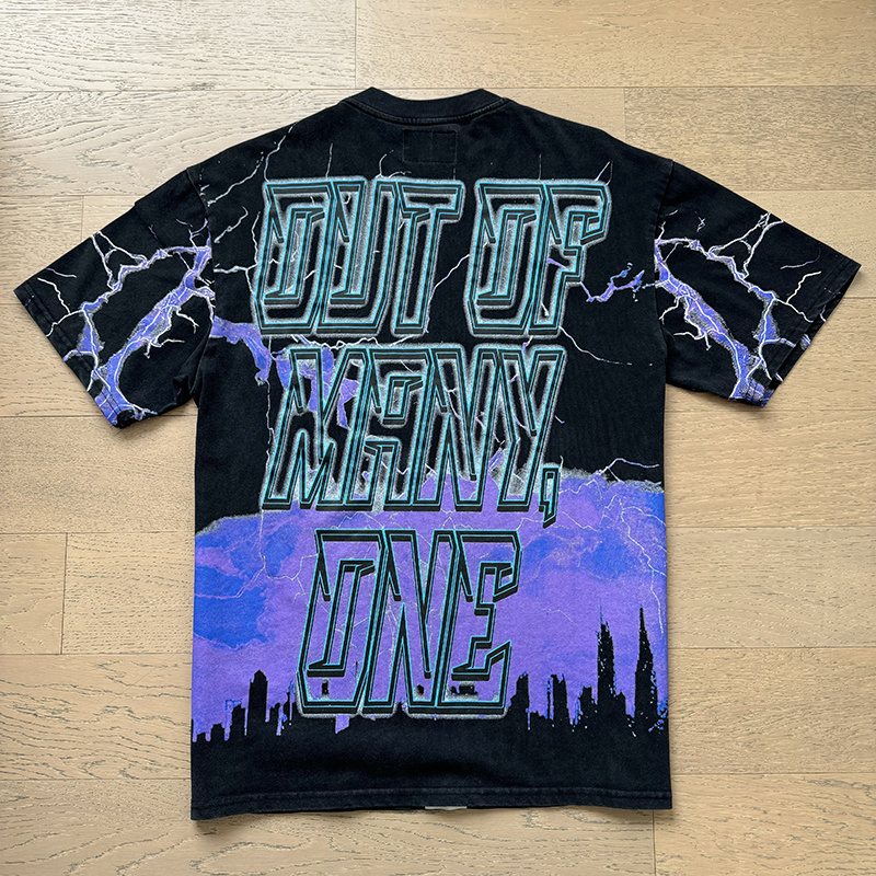 Godspeed Statue and Lightning Graphic T-Shirt — back