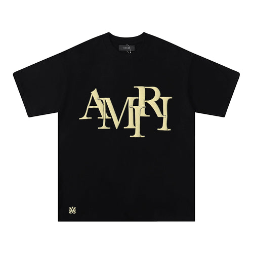 AMIRI Gold Wordmark Black Short-Sleeve T-Shirt — front