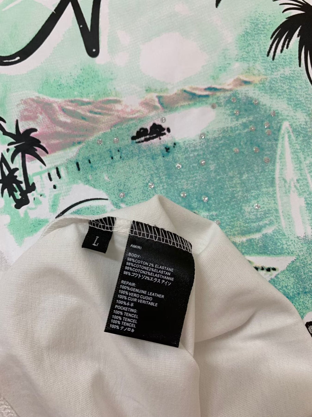 AMIRI Tropical Palm Tree Graphic T-Shirt — neck_label