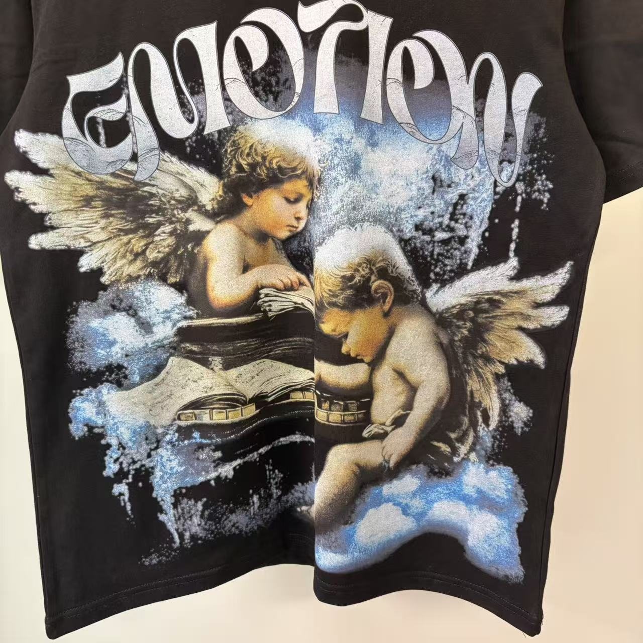 MIXED EMOTION Black Cherub Abstract Graphic T-Shirt — detail