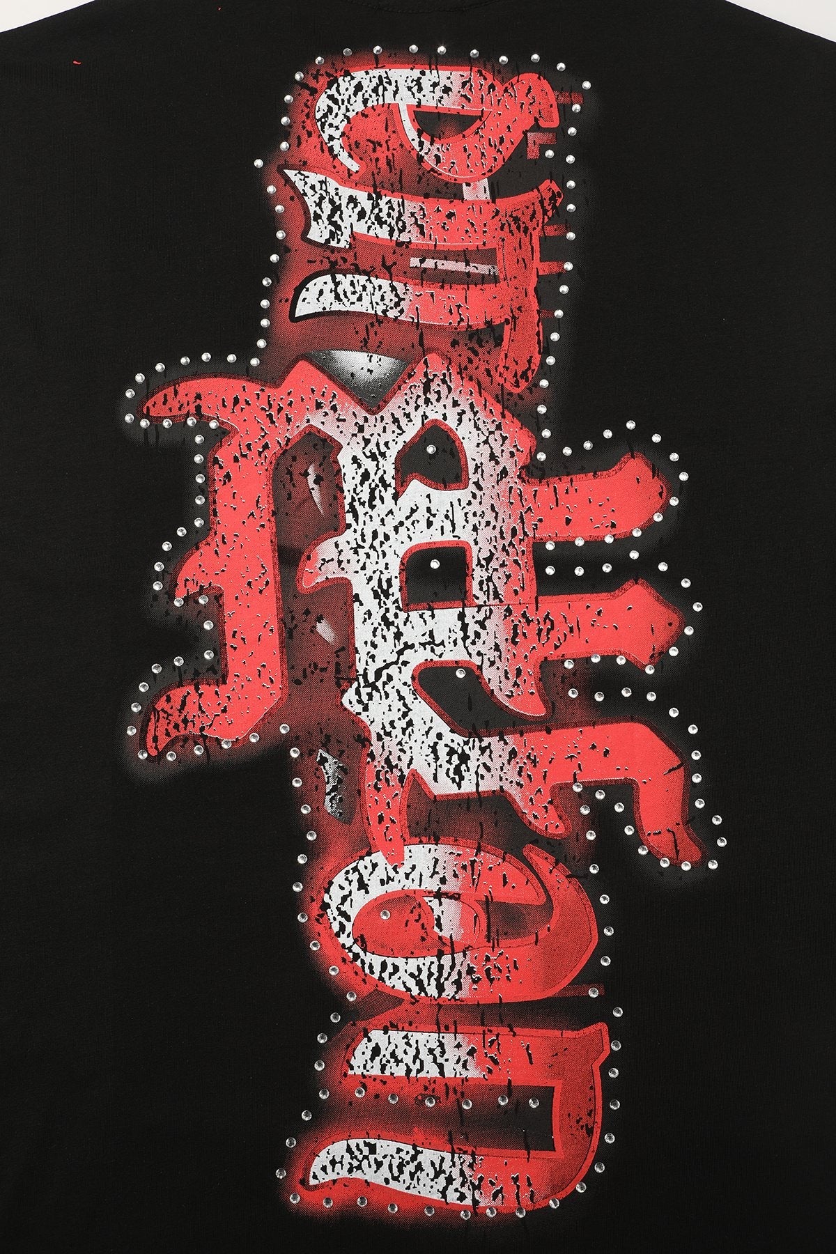 MIXED EMOTION Gothic Rhinestone Sleeveless Graphic T-Shirt — detail