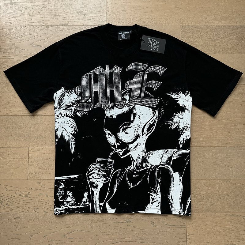 Mixed Emotions Alien Palm Tree Graphic T-Shirt — front