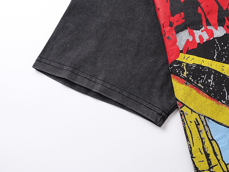 MIXED EMOTION Washed Black Distressed Graphic T-Shirt — detail