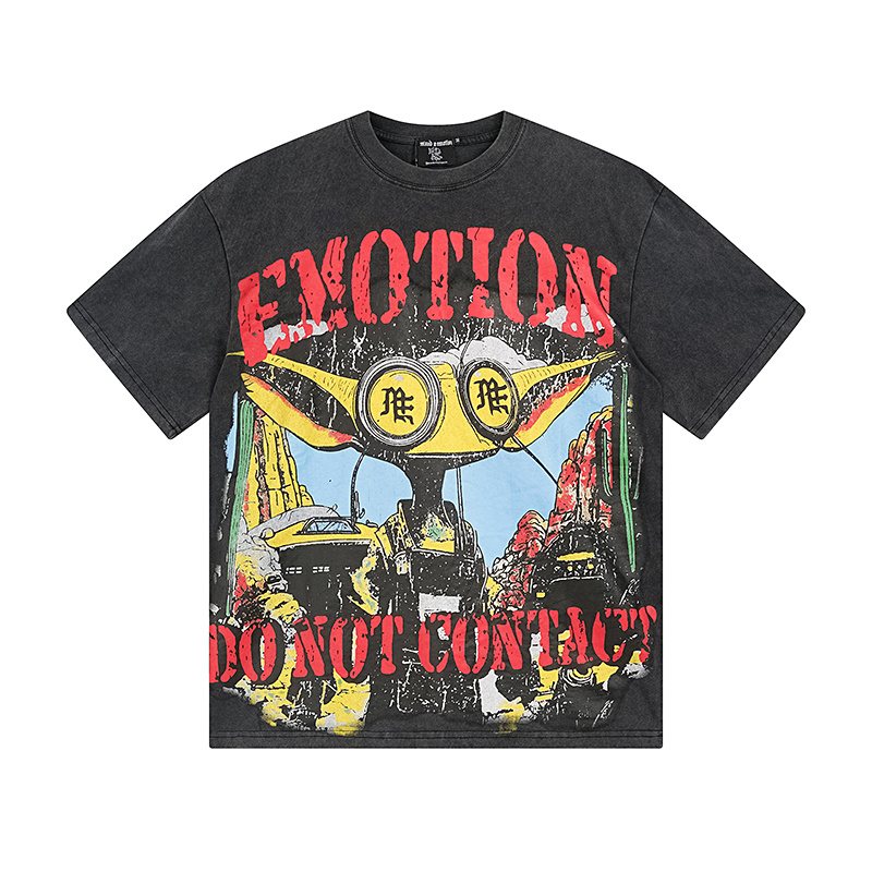 MIXED EMOTION Washed Black Distressed Graphic T-Shirt — hero