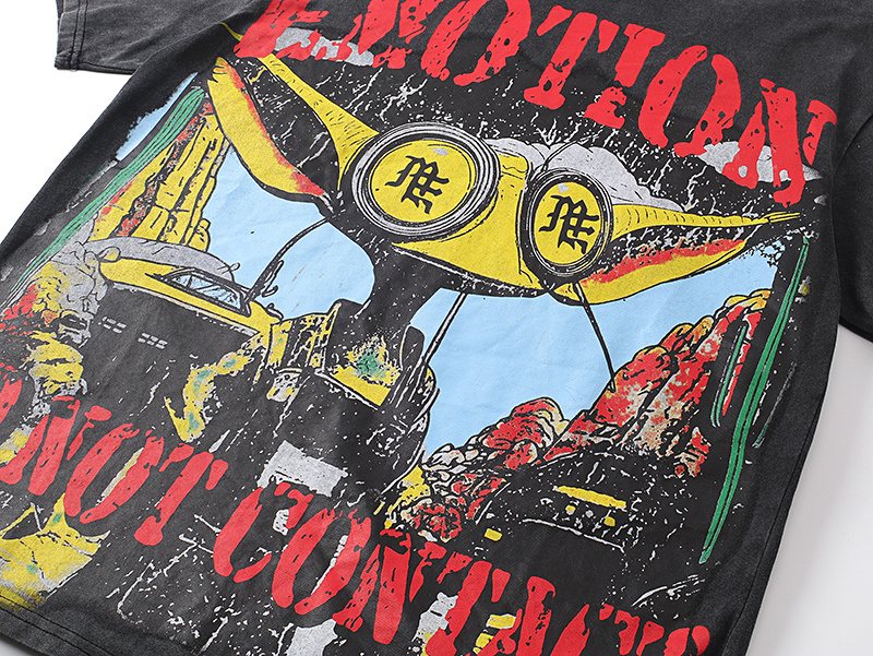MIXED EMOTION Washed Black Distressed Graphic T-Shirt — detail