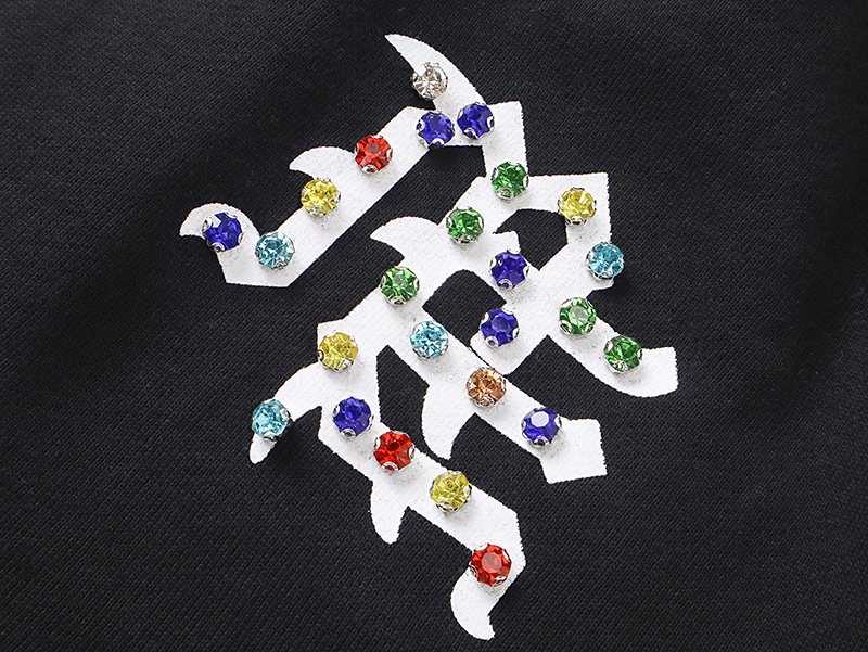 MIXED EMOTION Multicolor Rhinestone Graphic Shorts — detail