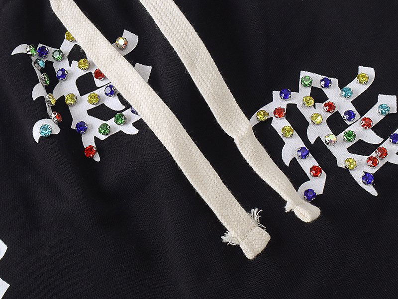 MIXED EMOTION Multicolor Rhinestone Graphic Shorts — detail
