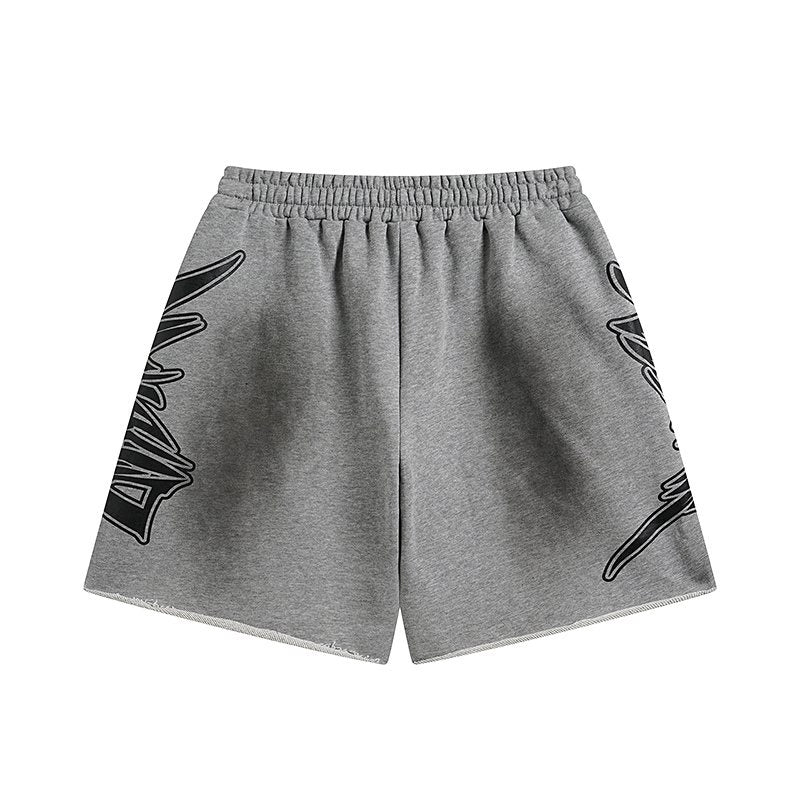 MIXED EMOTION Distressed Side-Graphic Sweat Shorts — back