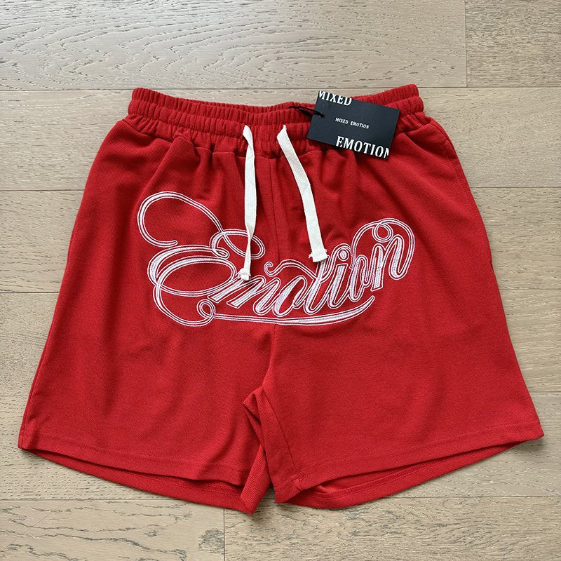 MIXED EMOTION Embroidered Drawstring Shorts — front