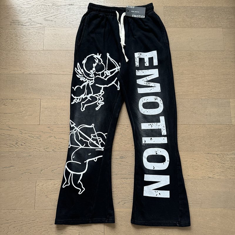 MIXED EMOTION Washed Graphic Flared Pants — front