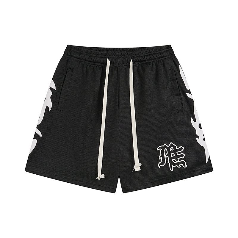 MIXED EMOTION Flame Graphic Drawstring Shorts — hero