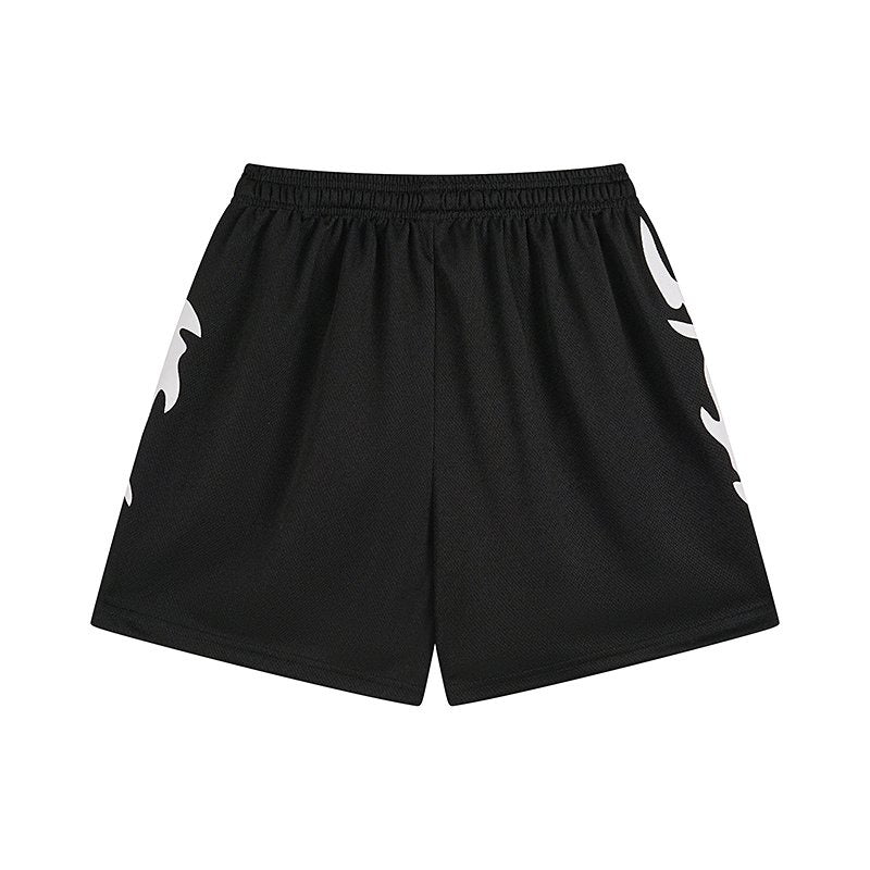 MIXED EMOTION Flame Graphic Drawstring Shorts — back