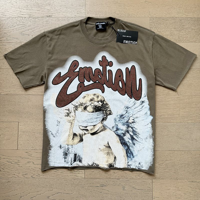 MIXED EMOTION Olive Khaki Front-and-Back Graphic T-Shirt — front