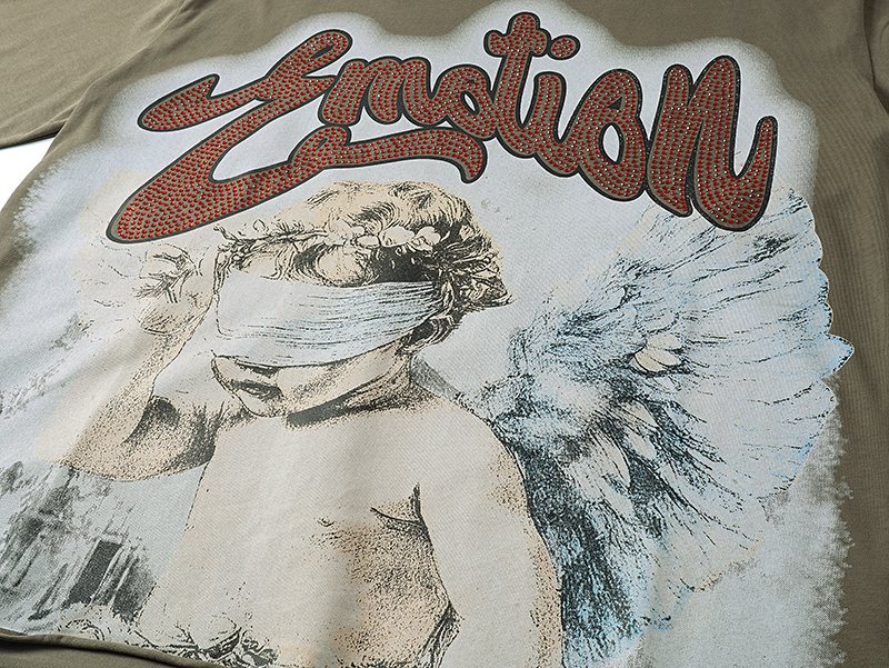 MIXED EMOTION Olive Khaki Front-and-Back Graphic T-Shirt — detail