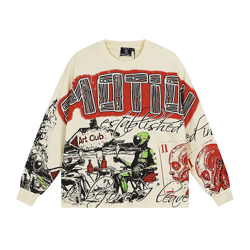 MIXED EMOTION Distressed Graphic Long-Sleeve T-Shirt — hero