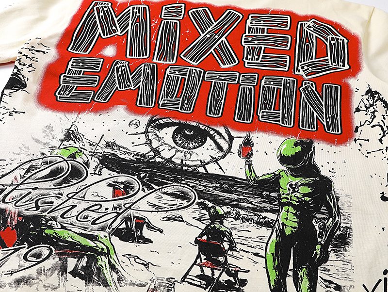 MIXED EMOTION Distressed Graphic Long-Sleeve T-Shirt — detail