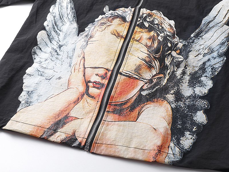 MIXED EMOTION Angel Graphic Zip-Front Short-Sleeve Shirt — detail