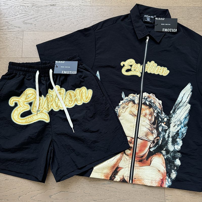 MIXED EMOTION Angel Graphic Zip Shirt & Shorts Set — hero